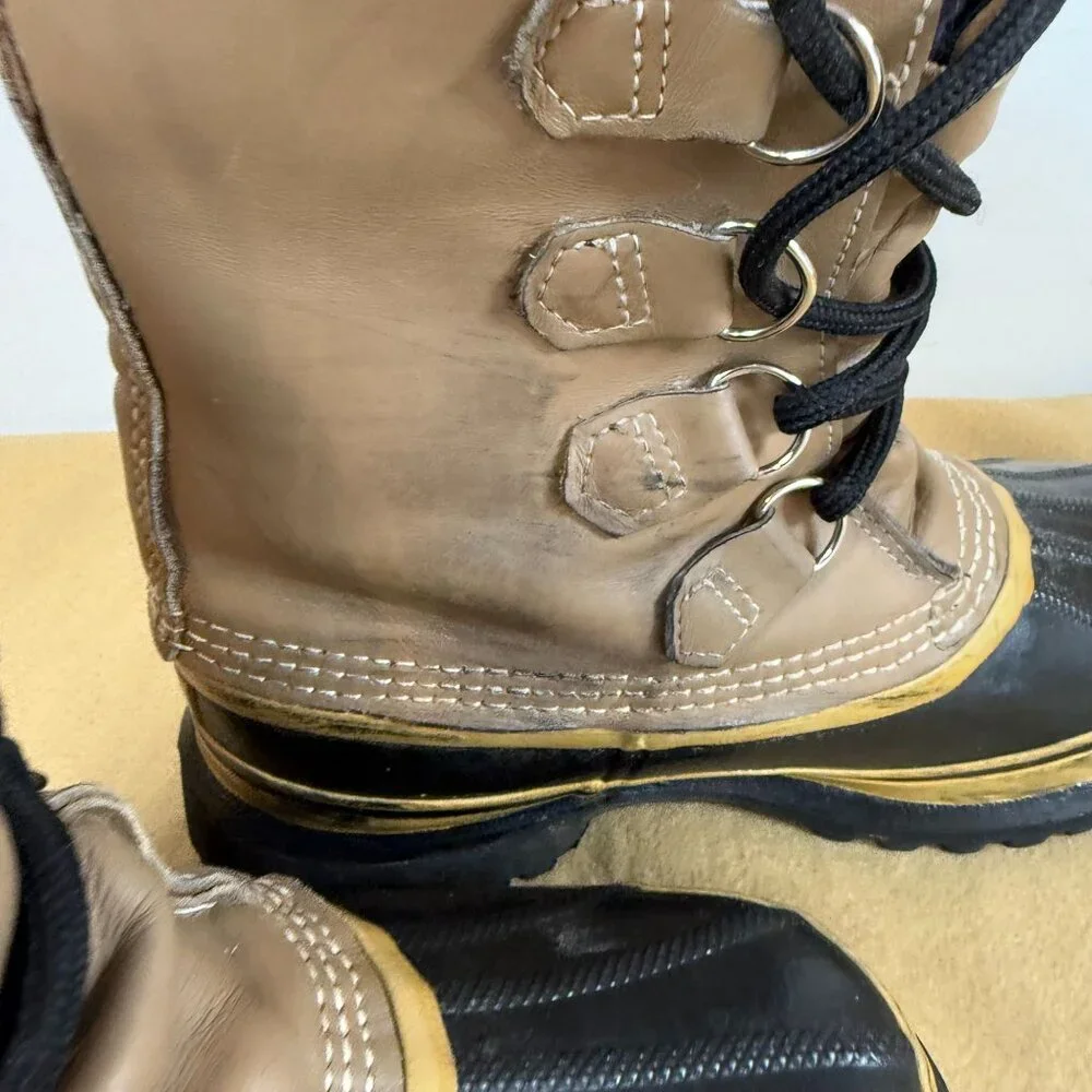 Vintage Sorel Caribou Winter Boots Shearling Tan Waterproof Mens Size 7 Canada